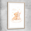 Hugs of Happiness raw oak glass front frame is a nursery canvas wall art and print suited for childrens nursery arean