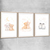 Moonlight Companions Set raw oak glass front frame is a nursery canvas wall art and print suited for childrens nursery arean