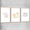 Little Animals Set raw oak glass front frame is a nursery canvas wall art and print suited for childrens nursery arean
