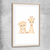 Little Safari Friends raw oak glass front frame is a nursery canvas wall art and print suited for childrens nursery arean