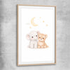 Moonlight Companions raw oak glass front frame is a nursery canvas wall art and print suited for childrens nursery arean