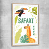 Safari Roaming raw oak glass front frame is a nursery canvas wall art and print suited for childrens nursery arean