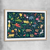Tropical Alphabet raw oak glass front frame is a nursery canvas wall art and print suited for childrens nursery arean