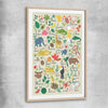 Tropical Alphabet Light raw oak glass front frame is a nursery canvas wall art and print suited for childrens nursery arean