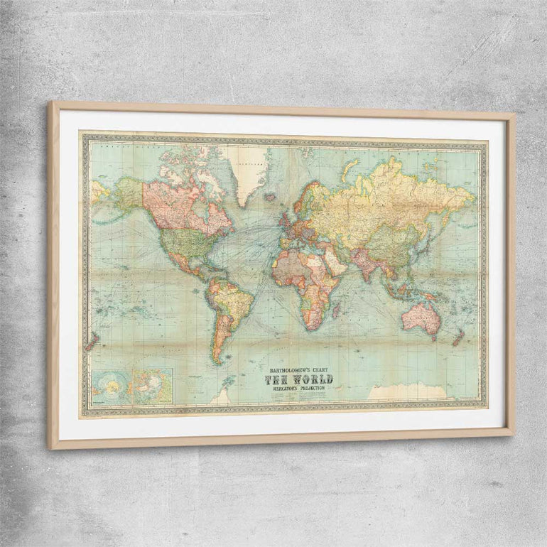 Antique World Colour raw oak glass front frame is a high quality print in our city skyline, travel prints and maps collection