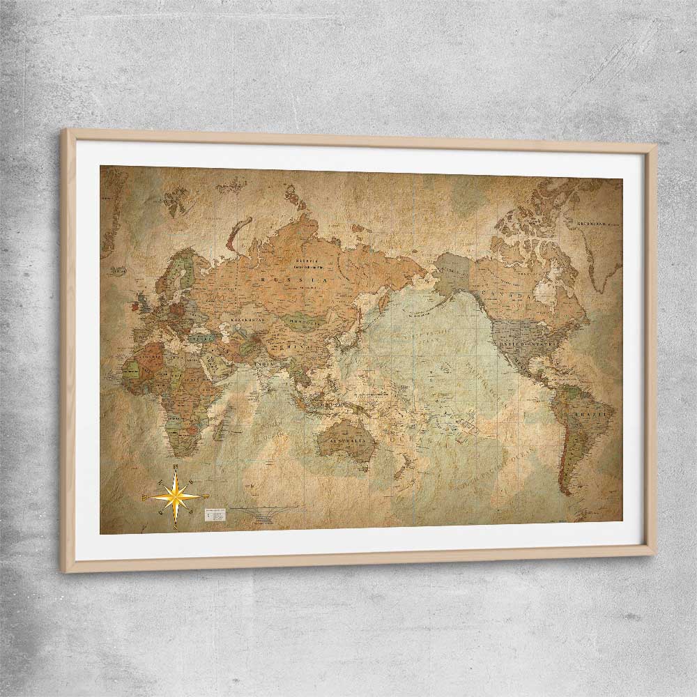Antique World raw oak glass front frame is a high quality print in our city skyline, travel prints and maps collection