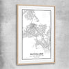 Auckland City raw oak glass front frame is a high quality print in our city skyline, travel prints and maps collection