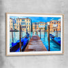 Blue Gondolas Venice raw oak glass front frame is a high quality print in our city skyline, travel prints and maps collection
