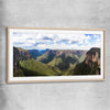 Blue Mountains Valley raw oak glass front frame is a high quality print in our city skyline, travel prints and maps collection