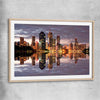 Brisbane City Reflections raw oak glass front frame is a high quality print in our city skyline, travel prints and maps collection