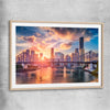 Brisbane Sunset Glow raw oak glass front frame is a high quality print in our city skyline, travel prints and maps collection