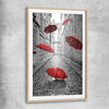 Flying Red Umbrellas raw oak glass front frame is a high quality print in our city skyline, travel prints and maps collection