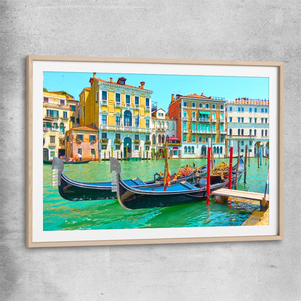 Grand Canal Venice raw oak glass front frame is a high quality print in our city skyline, travel prints and maps collection