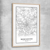 Greater Manchester raw oak glass front frame is a high quality print in our city skyline, travel prints and maps collection