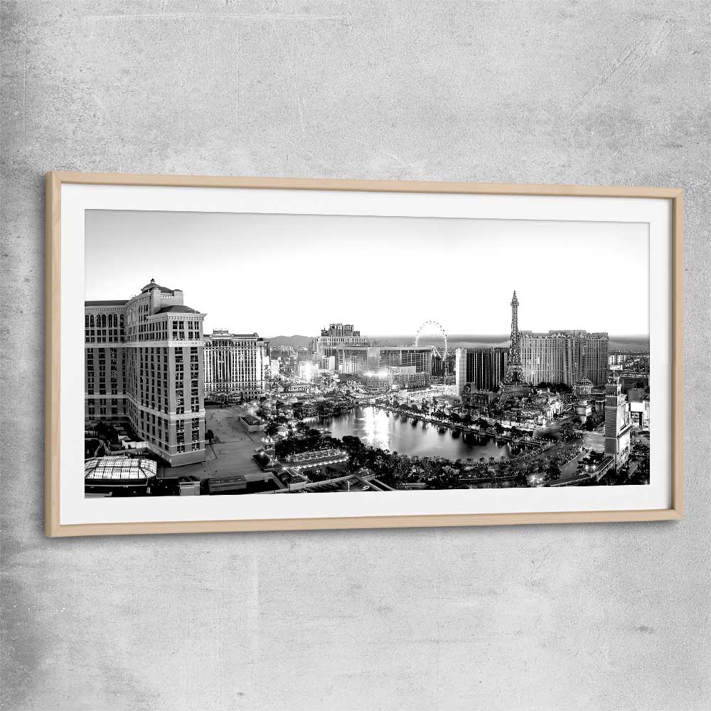 Las Vegas Lights raw oak glass front frame is a high quality print in our city skyline, travel prints and maps collection
