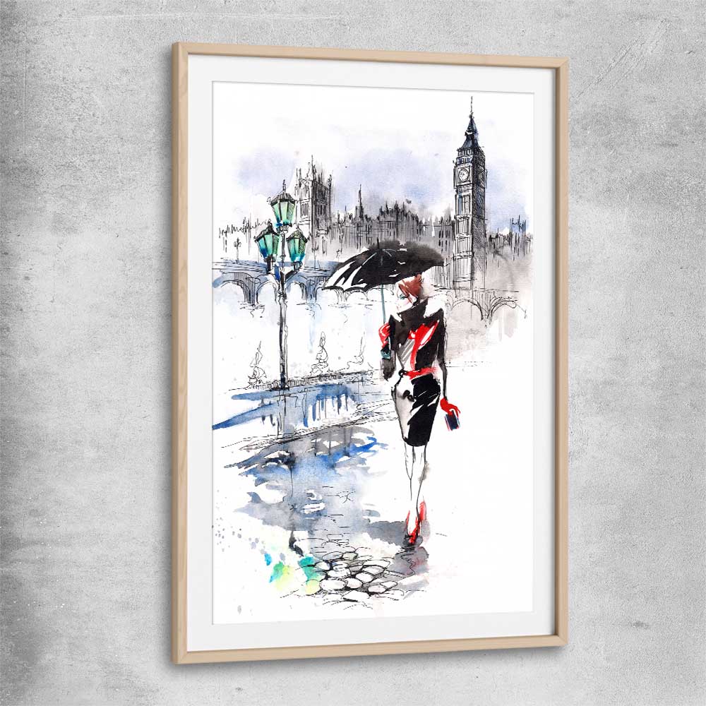 London Elegance raw oak glass front frame is a high quality print in our city skyline, travel prints and maps collection