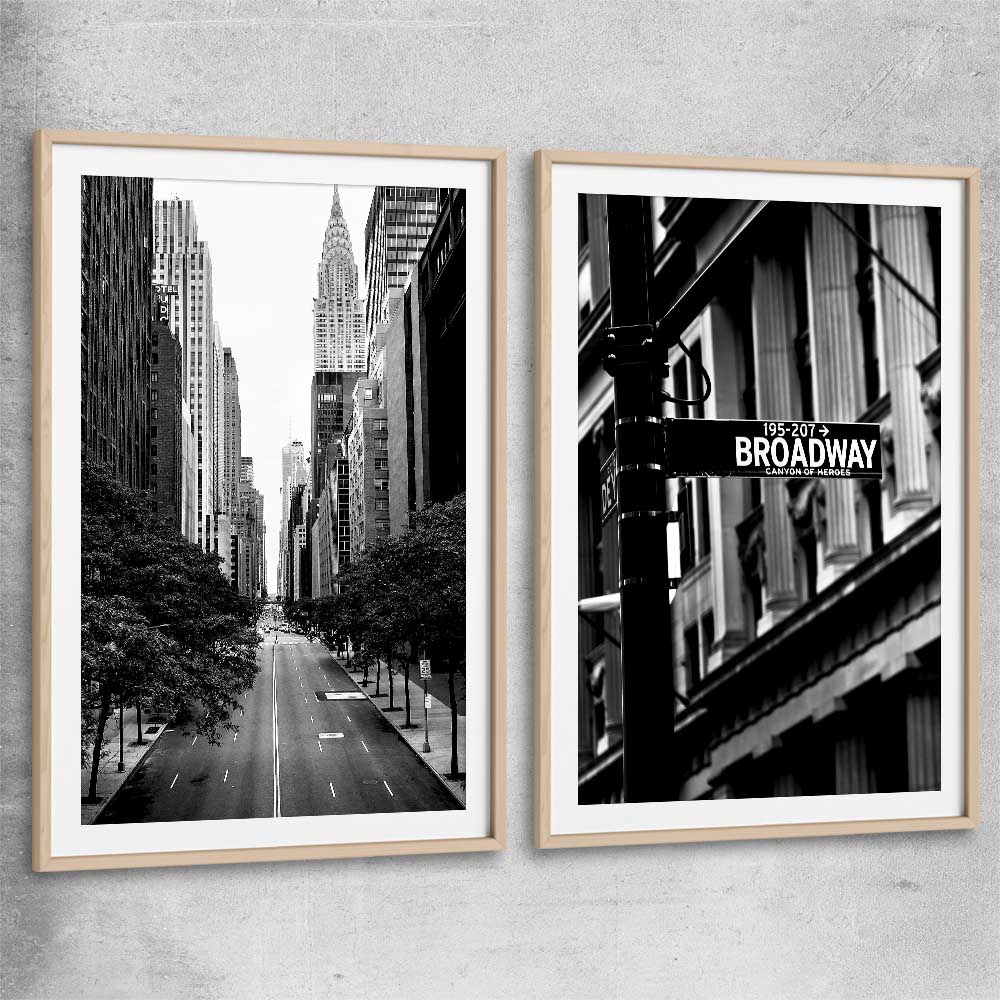 Manhattan Street Pair raw oak glass front frame is a high quality print in our city skyline, travel prints and maps collection