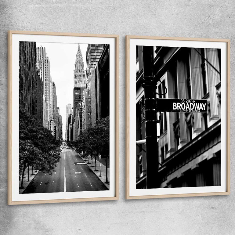 Manhattan Street Pair raw oak glass front frame is a high quality print in our city skyline, travel prints and maps collection