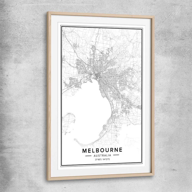 Melbourne City raw oak glass front frame is a high quality print in our city skyline, travel prints and maps collection