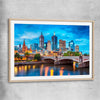 Melbourne Twilight Skyline raw oak glass front frame is a high quality print in our city skyline, travel prints and maps collection