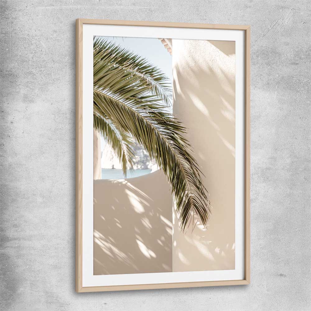 Moroccan Palm Shadow raw oak glass front frame is a high quality print in our city skyline, travel prints and maps collection