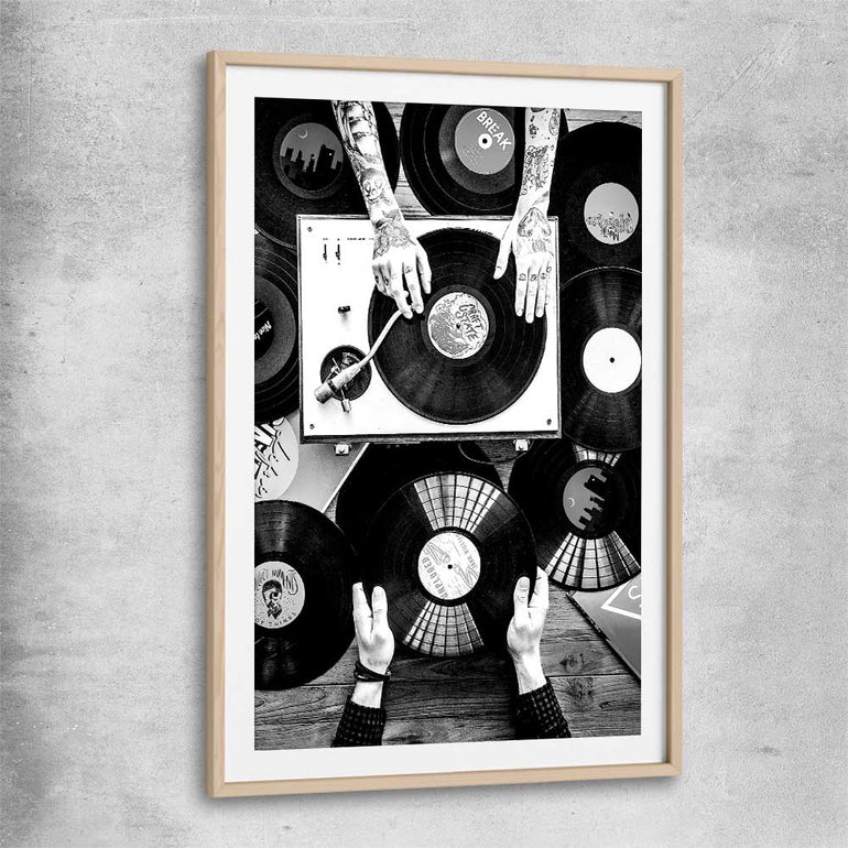Music Vibes raw oak glass front frame is a high quality print in our city skyline, travel prints and maps collection