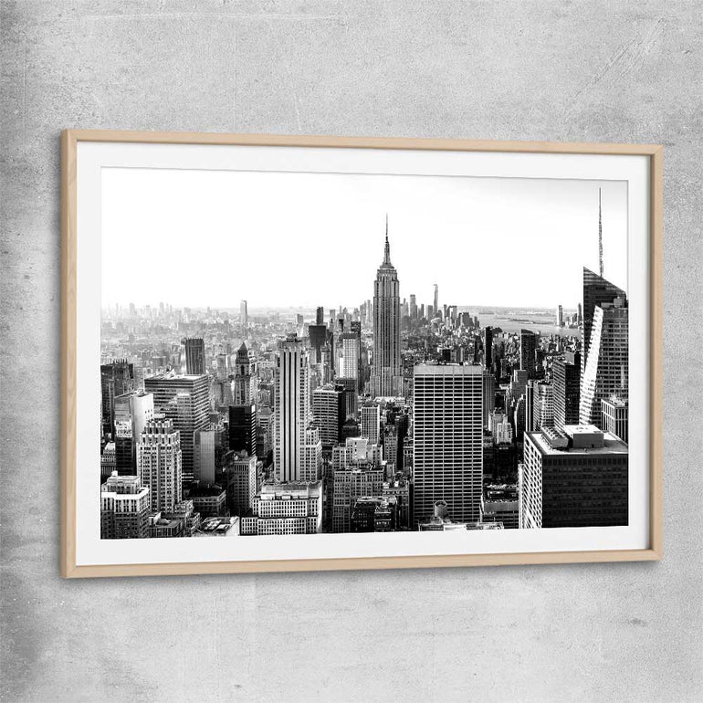 New York Skyline raw oak glass front frame is a high quality print in our city skyline, travel prints and maps collection