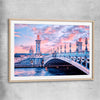 Paris Bridge Sunset raw oak glass front frame is a high quality print in our city skyline, travel prints and maps collection
