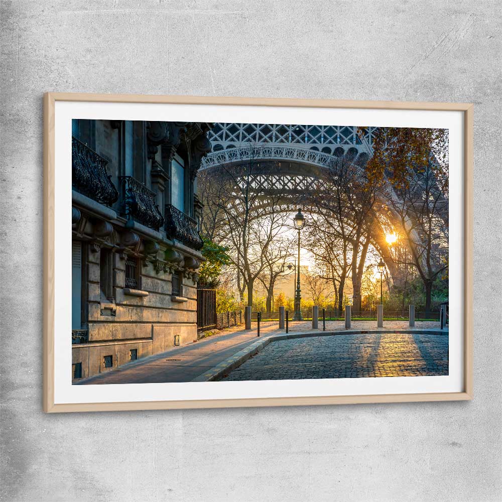 Paris Evening Light raw oak glass front frame is a high quality print in our city skyline, travel prints and maps collection