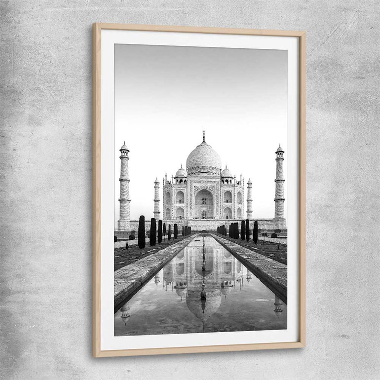 Taj Mahal raw oak glass front frame is a high quality print in our city skyline, travel prints and maps collection
