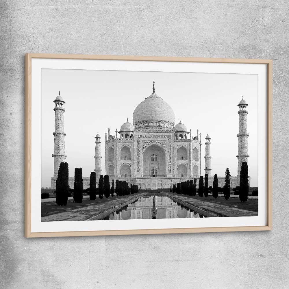 Taj Mahal View raw oak glass front frame is a high quality print in our city skyline, travel prints and maps collection