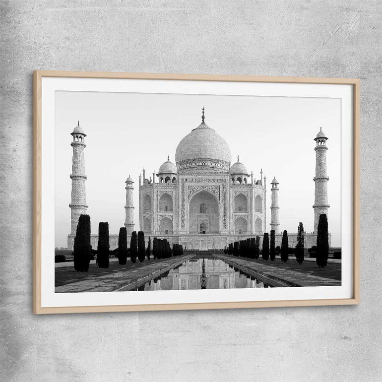 Taj Mahal View raw oak glass front frame is a high quality print in our city skyline, travel prints and maps collection