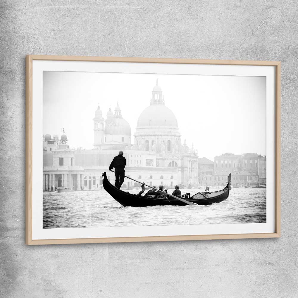 Venice Gondola Ride raw oak glass front frame is a high quality print in our city skyline, travel prints and maps collection