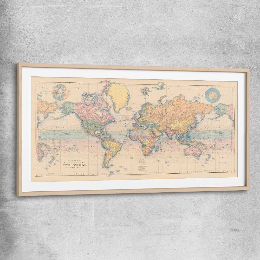 Vintage Map Colour raw oak glass front frame is a high quality print in our city skyline, travel prints and maps collection