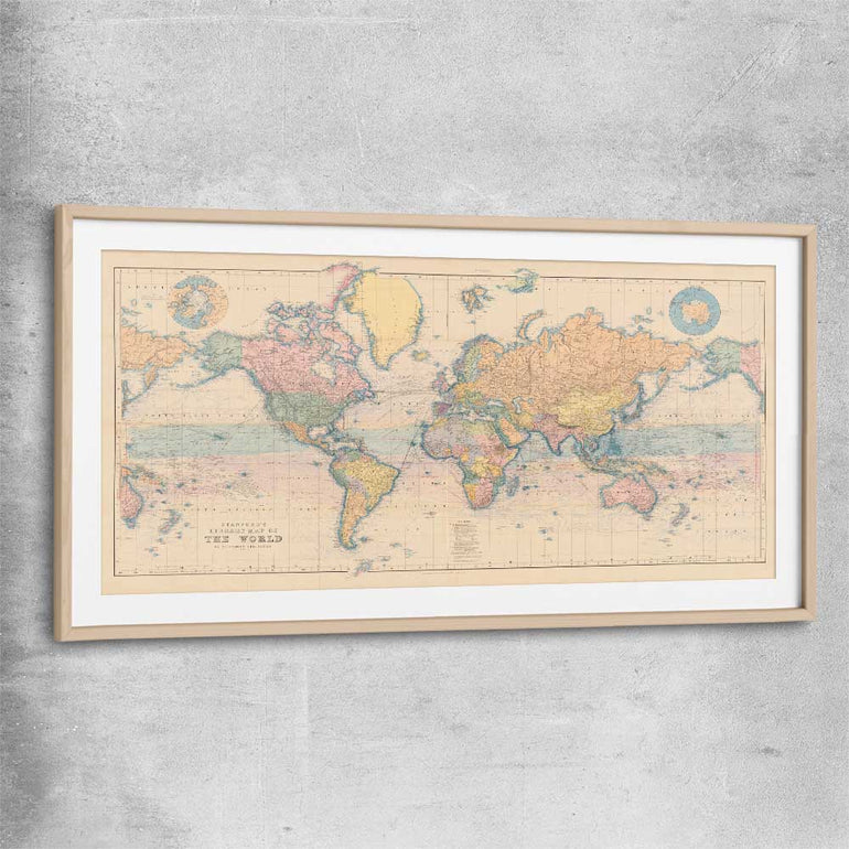Vintage Map Colour raw oak glass front frame is a high quality print in our city skyline, travel prints and maps collection