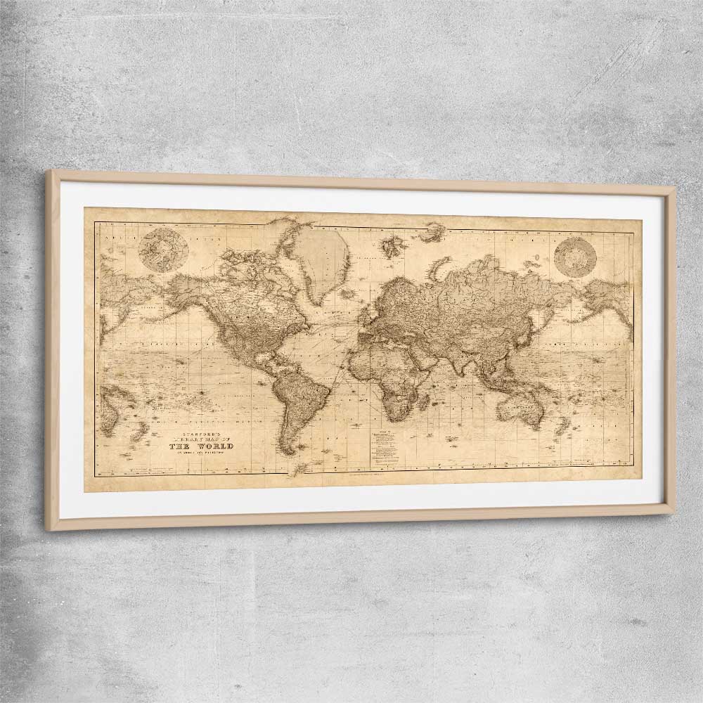 Vintage Map raw oak glass front frame is a high quality print in our city skyline, travel prints and maps collection