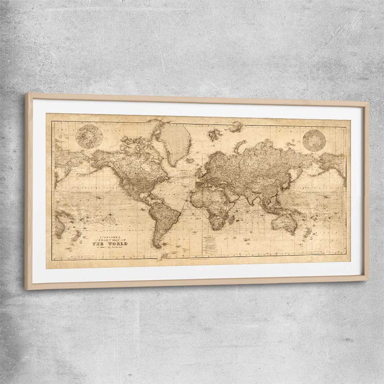 Vintage Map raw oak glass front frame is a high quality print in our city skyline, travel prints and maps collection