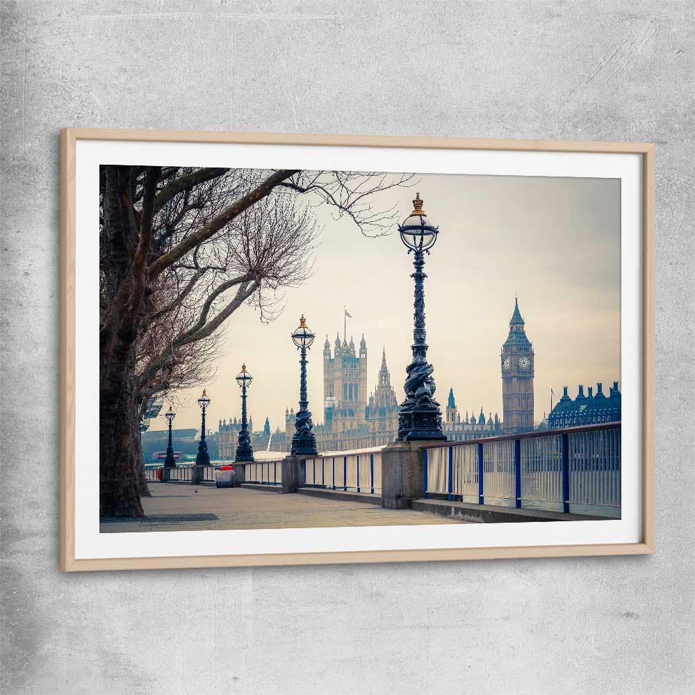 Westminster View raw oak glass front frame is a high quality print in our city skyline, travel prints and maps collection