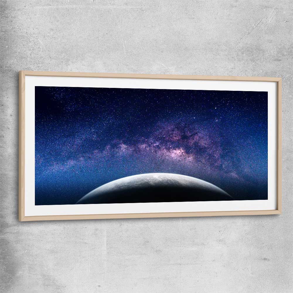 Space prints and wall art of Earth View with raw oak glass front frame
