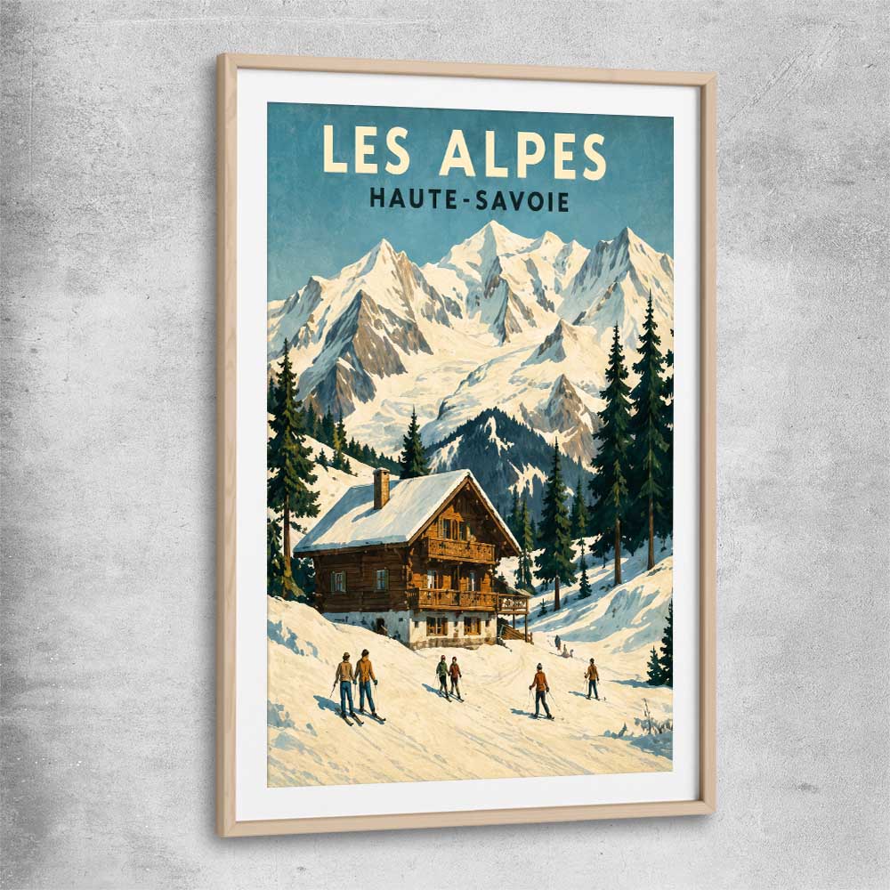 Les Alpes raw oak glass front frame is a high quality print in our city skyline, travel prints and maps collection