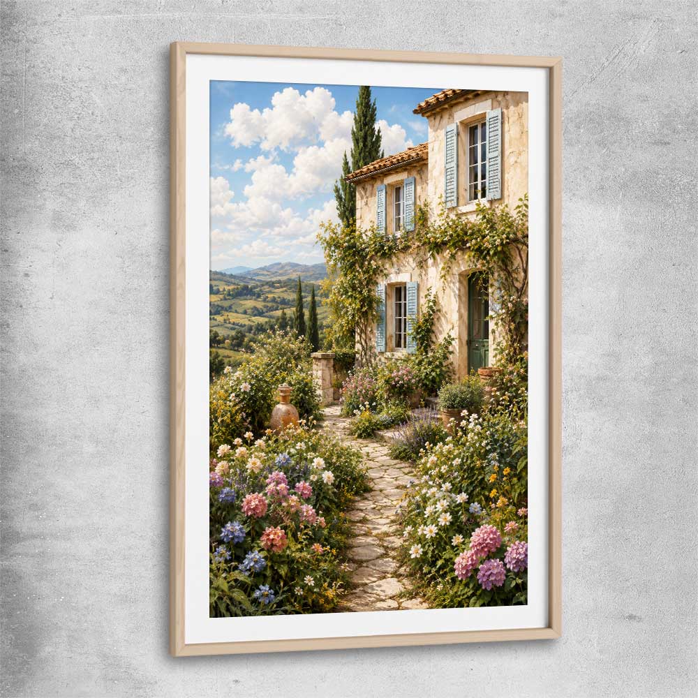 Provence In Bloom raw oak glass front frame is a high quality print in our city skyline, travel prints and maps collection