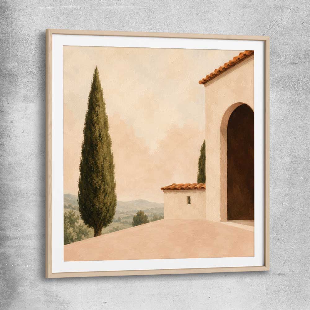 Tuscan Morning raw oak glass front frame is a high quality print in our city skyline, travel prints and maps collection