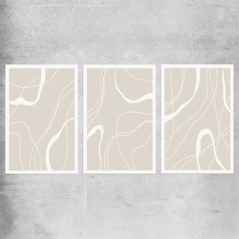 Beige Lines Set rolled print - part of our high quality canvas abstract wall art collection