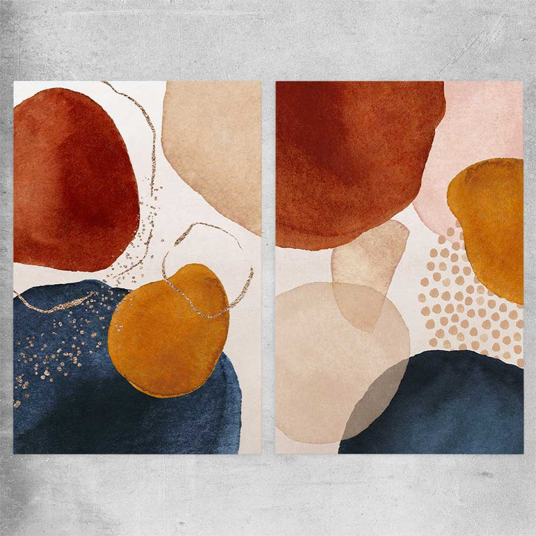Beige Navy Pair rolled print - part of our high quality canvas abstract wall art collection