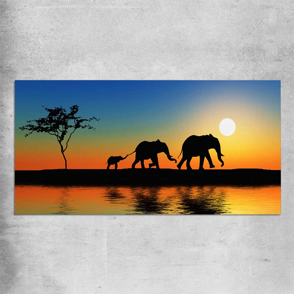 Animal wall art and canvas prints of Elephant Family on a rolled print