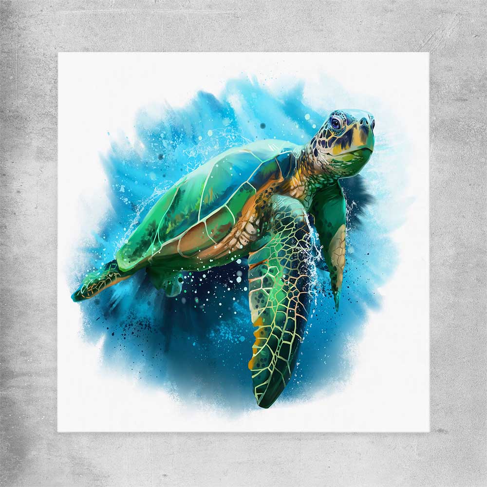Animal wall art and canvas prints of Watercolour Sea Turtle on a rolled print