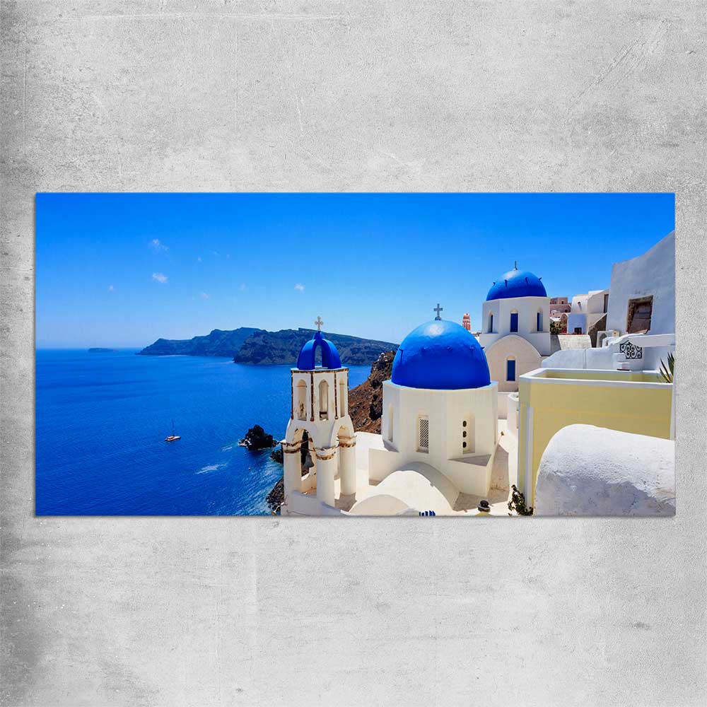 Beach and coastal wall art print of Santorini Cliffside on a rolled print
