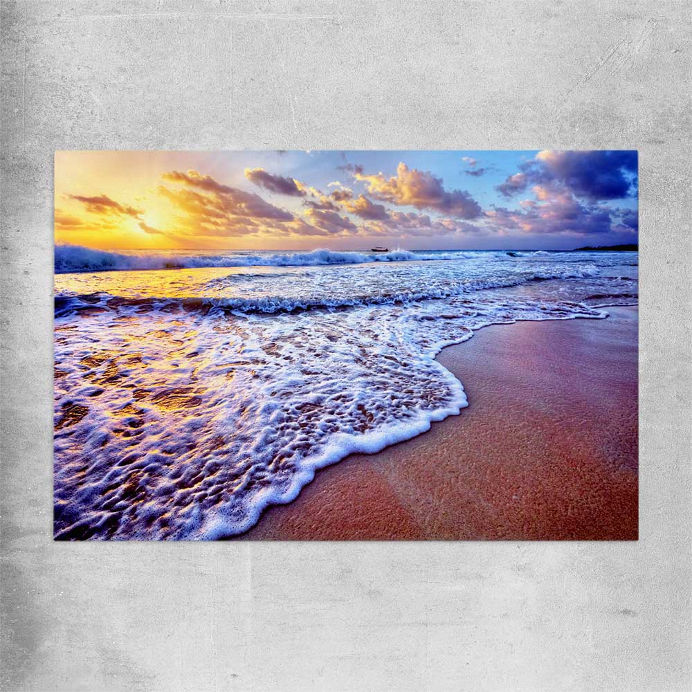 Beach and coastal wall art print of Sunset Coastal Glow on a rolled print