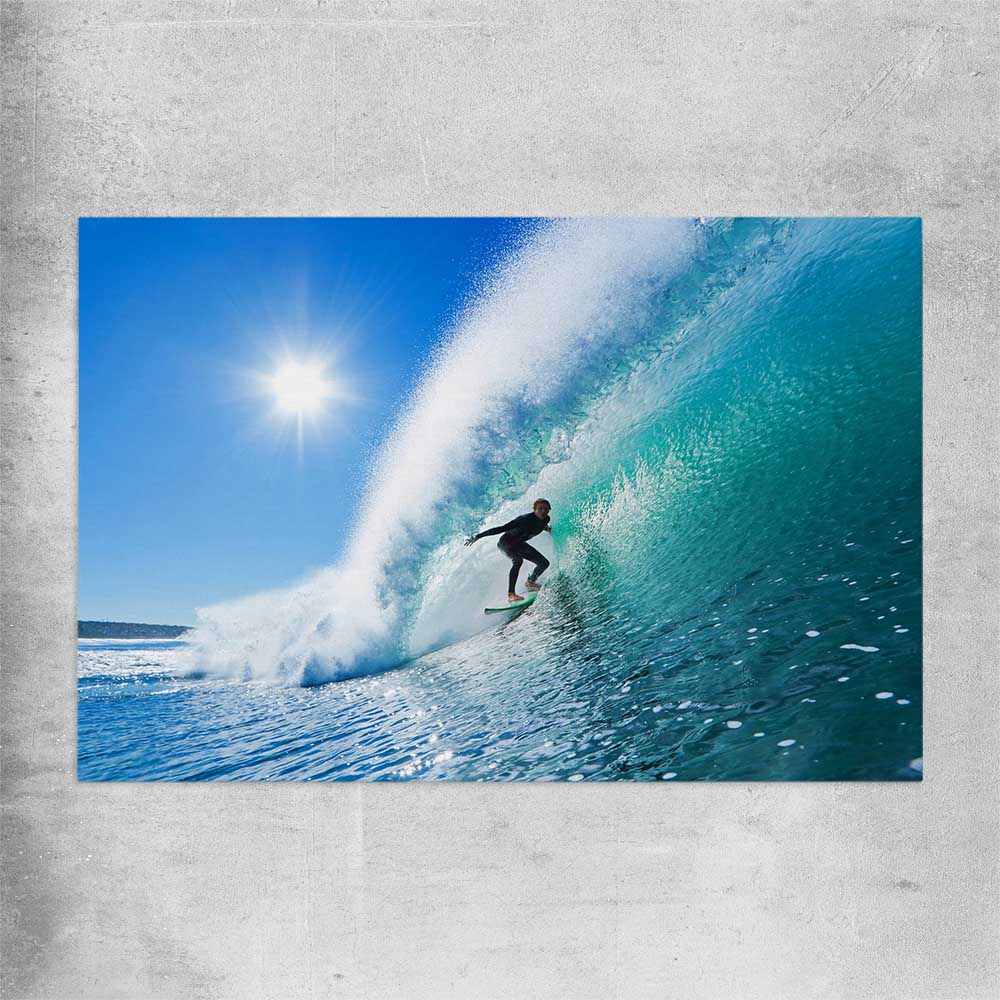 Beach and coastal wall art print of Blue Ocean Surfer on a rolled print