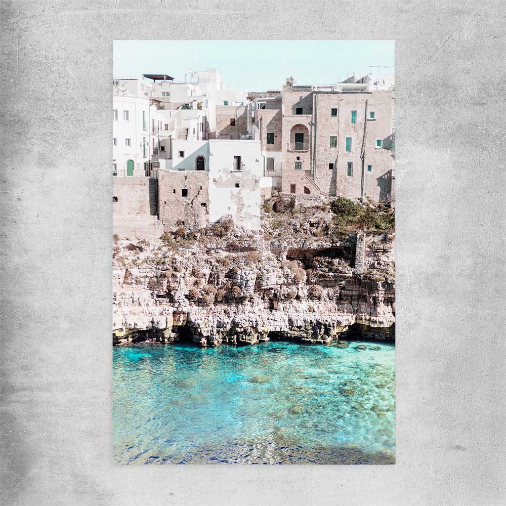 Beach and coastal wall art print of Polignano a Mare on a rolled print
